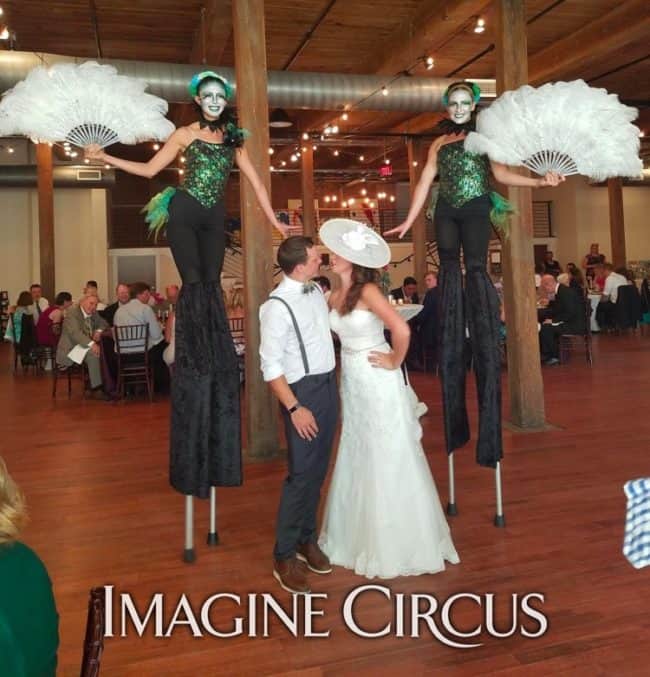 Stilt Walkers, Kaci Katie, Cirque Wedding, The Cloth Mill at Eno River, Imagine Circus