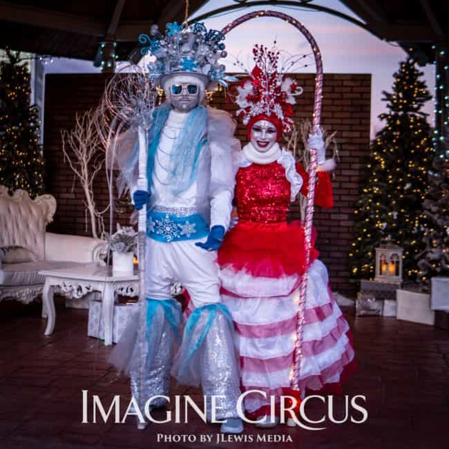 Candy Cane Queen, Peppermint Princess, Ice King, Jack Frost, Kaci and Jeremy, Winter Holiday Character, Strolling Entertainment, Imagine Circus Performers, Photo by JLewis Media