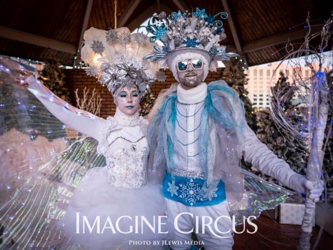 Snow Queen and Ice King, Winter Princess, Jack Frost, Steph and Jeremy, Winter Holiday Character, Strolling Entertainment, Imagine Circus Performers, Photo by JLewis Media