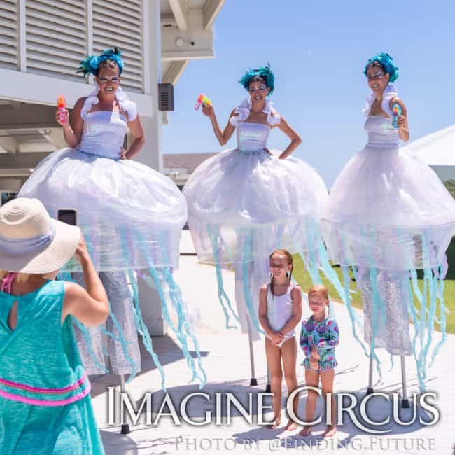 Jellyfish Stilt Walkers, Katie Kaci Liz, Under the Sea Theme, Beach Party, Kaci, Imagine Circus Performer, Photo by Finding Future