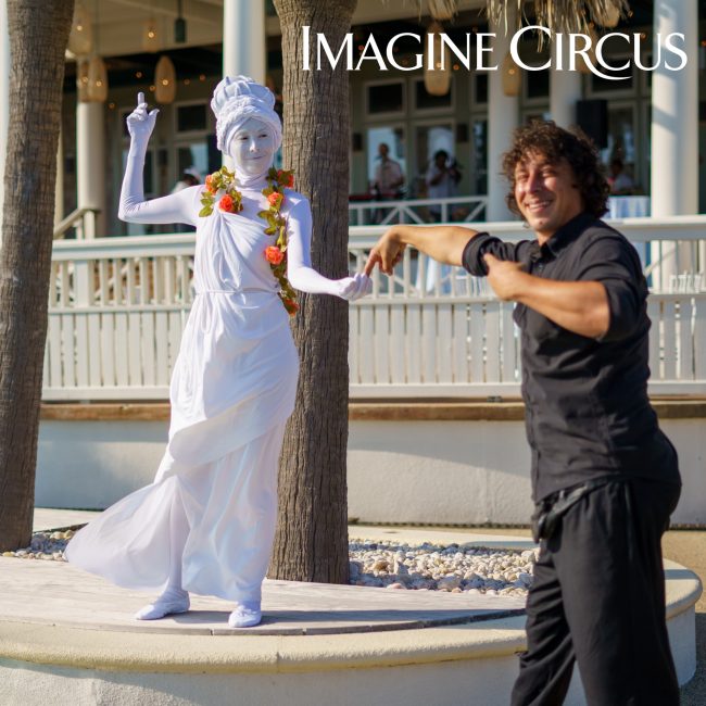Living Human Statue, Kaci, White Marble, Garden Party, Imagine Circus, Photo by Jlewis Media