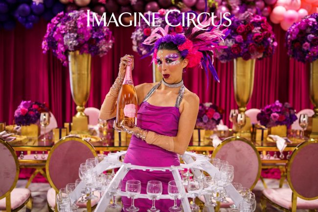 Strolling Champagne Dress, Kaci, Upscale Pink Purple Floral, Imagine Circus Entertainment, Photo by JLewis Media