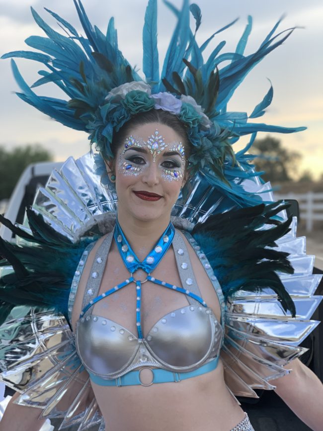 Party Activator, Amber, Sexy Blue Silver Festival Costume, Imagine Circus Performers