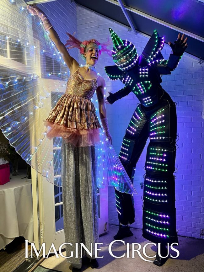 LED Robot, Imagine Circus, Stilt Walker, Performer