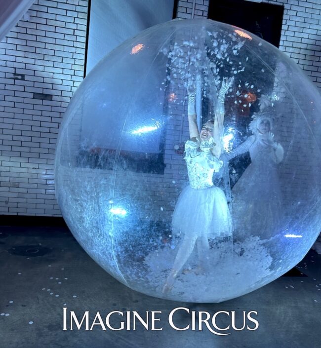 Bubble Sphere, Living Snow Globe, Dancer, Winter Holiday, Imagine Circus Performer