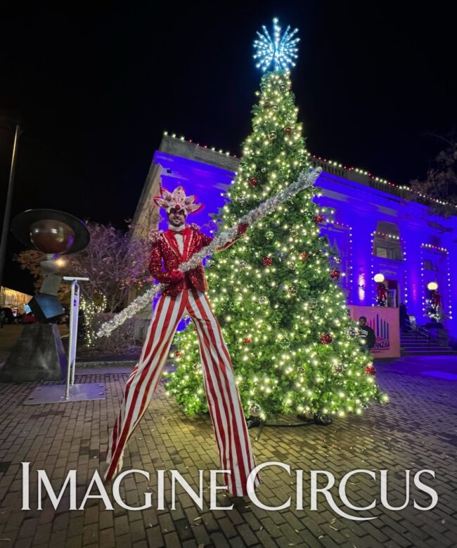 Candy Cane King, Stilt Walker, Holiday Character, Imagine Circus