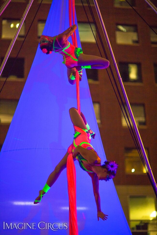 Imagine Circus, Aerial Silks, Neon, Blacklight, Performers, Photographer Willa Stein