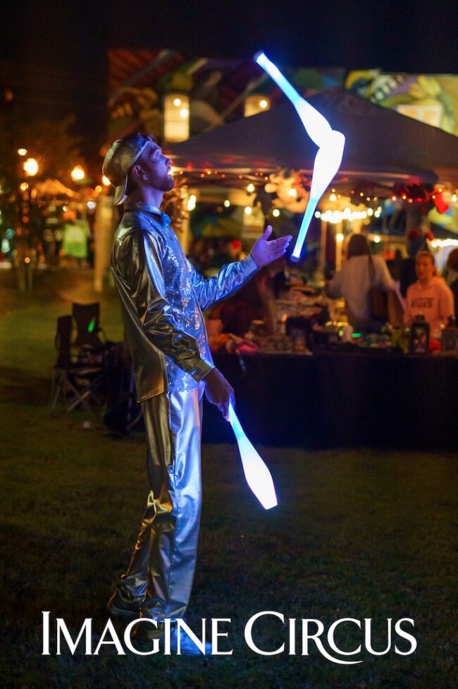 LED Juggler, Glow Juggling Clubs, Jeremy, Strolling Entertainment, Imagine Circus