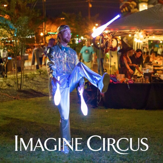 LED Juggler, Glow Juggling Clubs, Jeremy, Strolling Entertainment, Imagine Circus