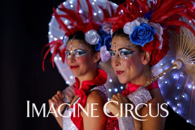 LED Parasol Girls, Liz and Kaci, July 4, Imagine Circus Entertainment, photo by JLewis Media