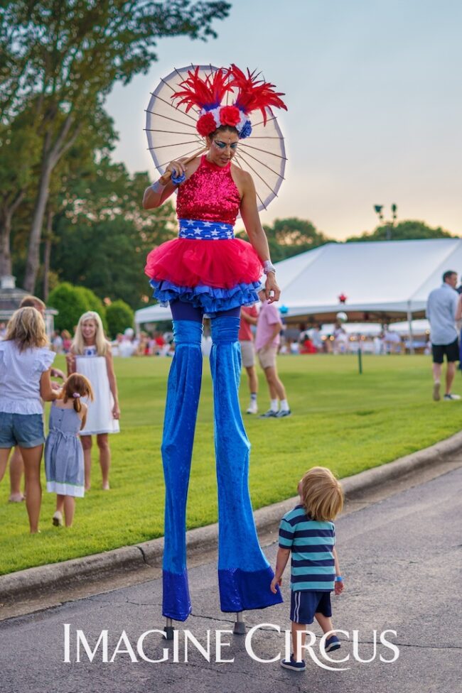 Stilt Walker, Liz, July 4 Raleigh, Imagine Circus Entertainment, photo by JLewis Media