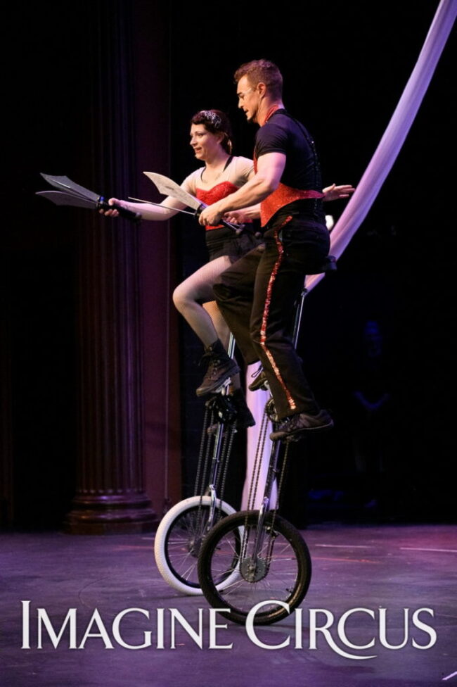 Giraffee Unicycle, Rocco, Imagine Circus, Stage Show, Photo by Zach Thomas with Monarch Studios and Flagler College