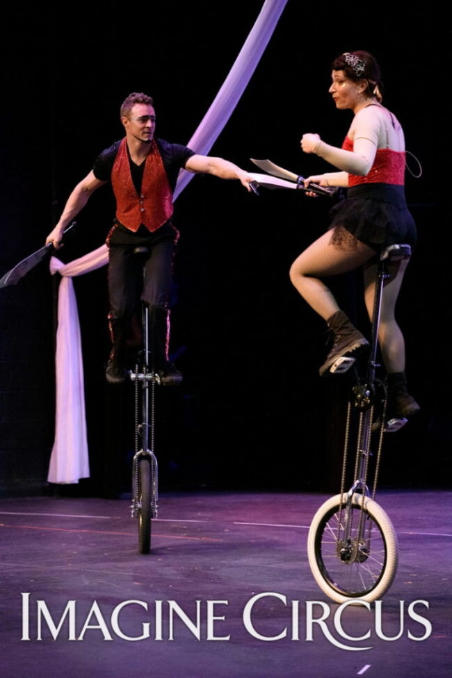 Giraffee Unicycle, Rocco, Imagine Circus, Stage Show, Photo by Zach Thomas with Monarch Studios and Flagler College