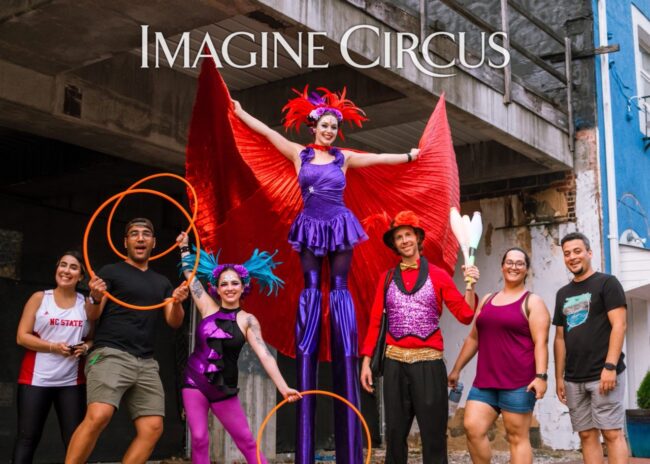 Imagine Circus, Performers, Purple, Hillsborough Street, Circus Acts, Stilt Walker, Hooper, Juggler, Crowd