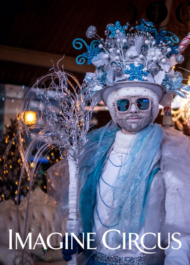 Jack Frost Ice King, Jack Frost, Jeremy, Winter Holiday Character, Strolling Entertainment, Imagine Circus Performers, Photo by JLewis Media