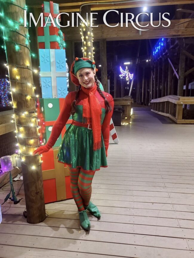 Imagine Circus Winter Character, Roving Holiday Elf, Red and Green, Performers