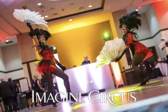Imagine Circus Showgirls, Red and Black, Feather Fans, Vegas and Casino Nights, Performers