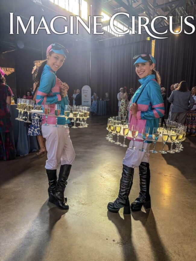 Imagine Circus, Costumed Characters, Derby Theme, Jockeys, Champagne Beverage Skirt, Performers
