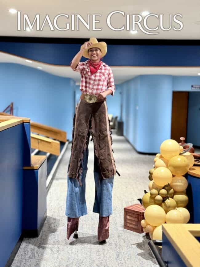 Imagine Circus Stilt Walker, Cowgirl, Western theme, Performer