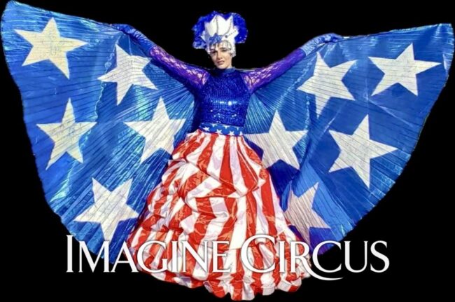 Imagine Circus Indepdence Day Performers, July 4th Celebration, Lady Liberty, Statue of Liberty, Uncle Sam Characters, Stilt Walkers, Jugglers, Patriotic Performers