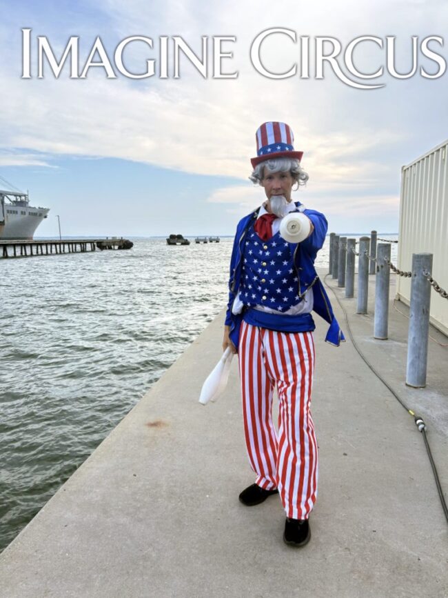 Imagine Circus Indepdence Day Performers, July 4th Celebration, Lady Liberty, Statue of Liberty, Uncle Sam Characters, Stilt Walkers, Jugglers, Patriotic Performers